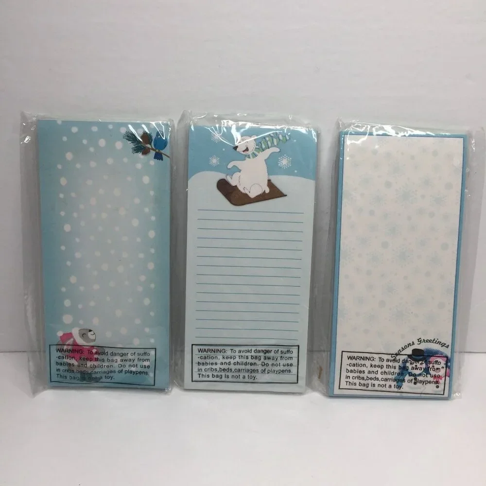 Set of 3 Christmas Magnetic Notepads Snow Penguin Polar Bear Seasons Greetings